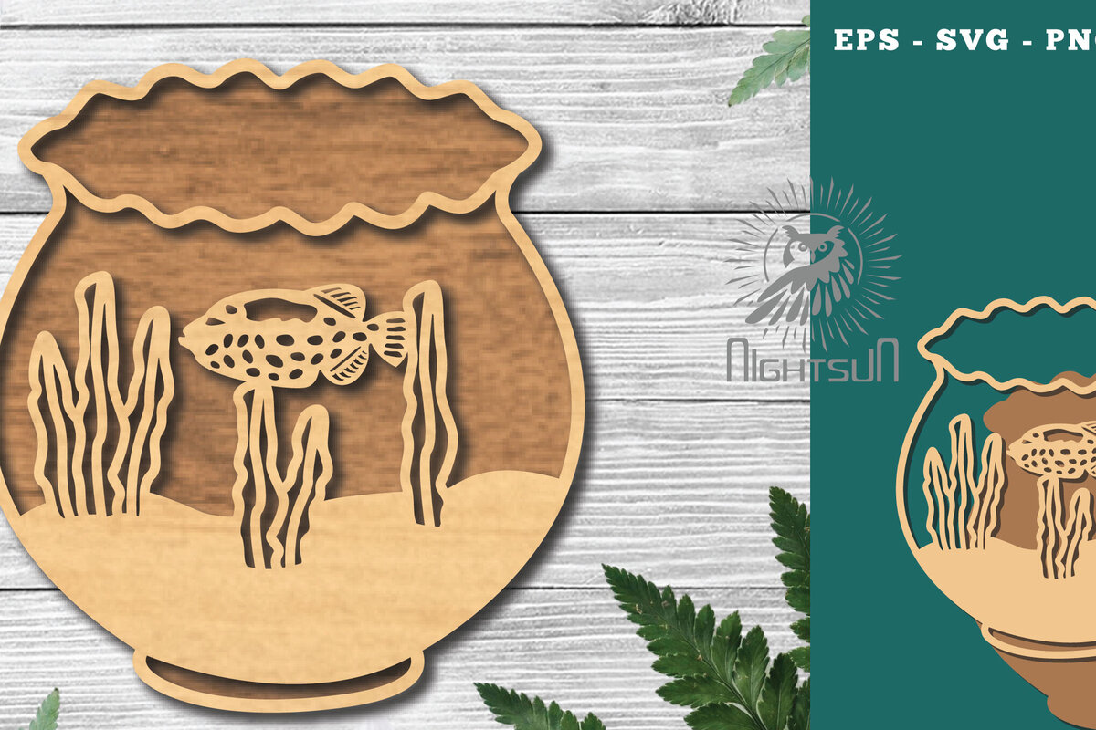 Intra απο ξύλο plywood 3mm-4mm πάχος - Ψάρια σε μπολ Διακόσμηση κοπής με λέιζερ 1 Δίασταση 20x20 cm INTRAFABR-118732081