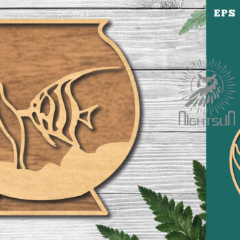 Intra απο ξύλο plywood 3mm-4mm πάχος - Ψάρια σε μπολ Διακόσμηση κοπής με λέιζερ 3 Δίασταση 20x20 cm INTRAFABR-118735458 - Image 1