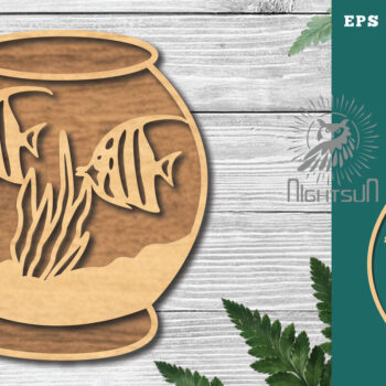 Intra απο ξύλο plywood 3mm-4mm πάχος - Ψάρια σε μπολ Διακόσμηση κοπής με λέιζερ 4 Δίασταση 20x20 cm INTRAFABR-118735496 - Image 1