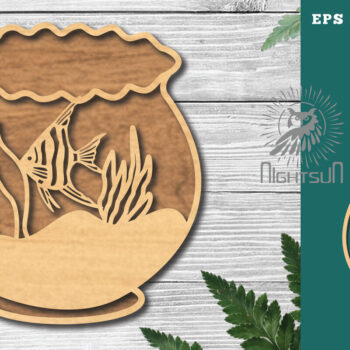 Intra απο ξύλο plywood 3mm-4mm πάχος - Ψάρια σε μπολ Διακόσμηση κοπής με λέιζερ 5 Δίασταση 20x20 cm INTRAFABR-118735511 - Image 1