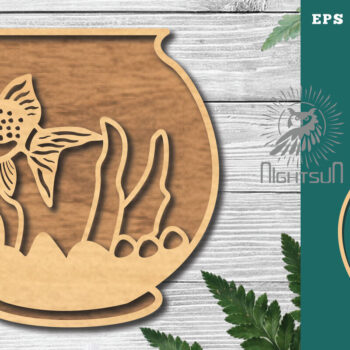 Intra απο ξύλο plywood 3mm-4mm πάχος - Ψάρια σε μπολ Διακόσμηση κοπής με λέιζερ 6 Δίασταση 20x20 cm INTRAFABR-118735544 - Image 1