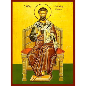 Εικόνα Ορθοδοξίας με περίγραμμα χρυσό σε ξύλο Φλαμουρίας  με  βάση Εικόνα ΑΓΙΟΣ ΑΠΟΣΤΟΛΟΣ ΒΑΡΝΑΒΑΣ, ΕΝΘΡΟΝΟΣ Χειροποίητη Ελληνορθόδοξη εικόνα του Ιησού Χριστού, Κρεμαστή πλάκα βυζαντινής τέχνης, χριστιανική τέχνη Διάσταση 40x30 cm (10,2x7,9 ίντσες)  INTRAEK-1447757865076 - Image 1