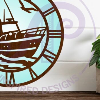 Intra απο ξύλο plywood 3mm-4mm πάχος -  με λέιζερ ρολόι τοίχου ψαρόβαρκας Δίασταση 30x20 cm INTRAFABR-119564325 - Image 3