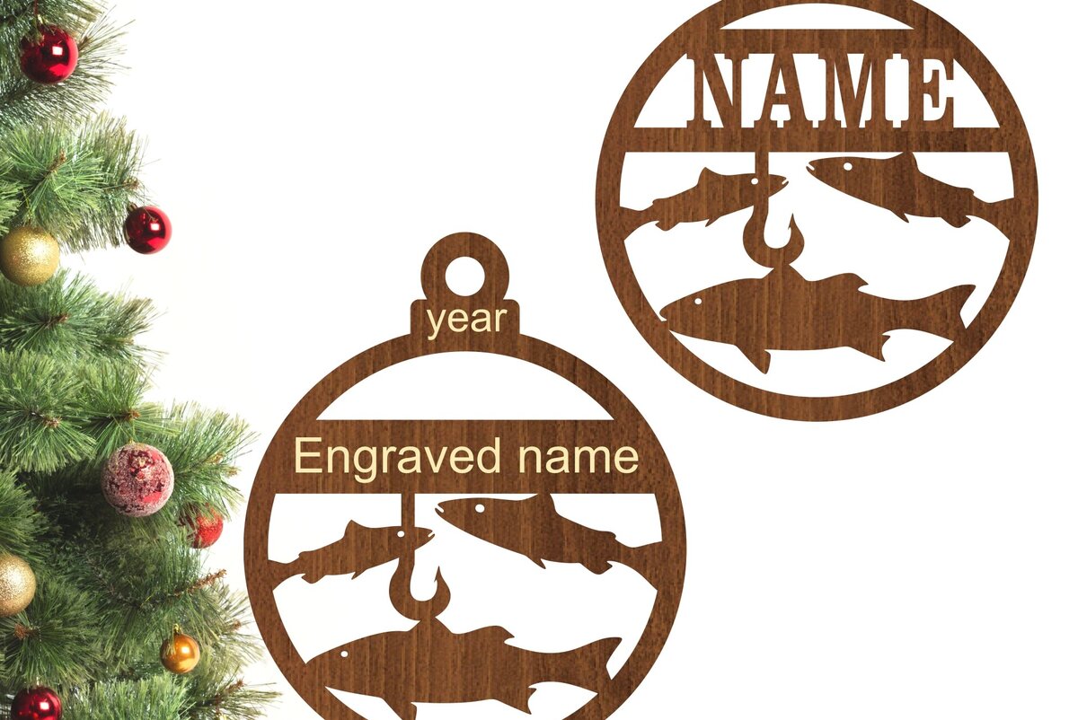 Intra απο ξύλο plywood 3mm-4mm πάχος - Χριστουγεννιάτικο στολίδι Ψαρέματος  Laser Cut Δίασταση 6x6 cm INTRAFABR-77300602