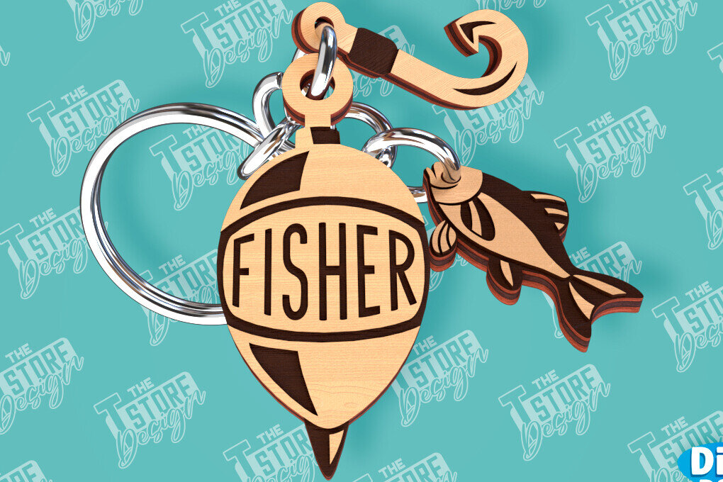 Intra απο ξύλο plywood 3mm-4mm πάχος - Μπρελόκ ψαρέματος | Fisherman Design |CNC Δίασταση 4x4 cm INTRAFABR-99548739