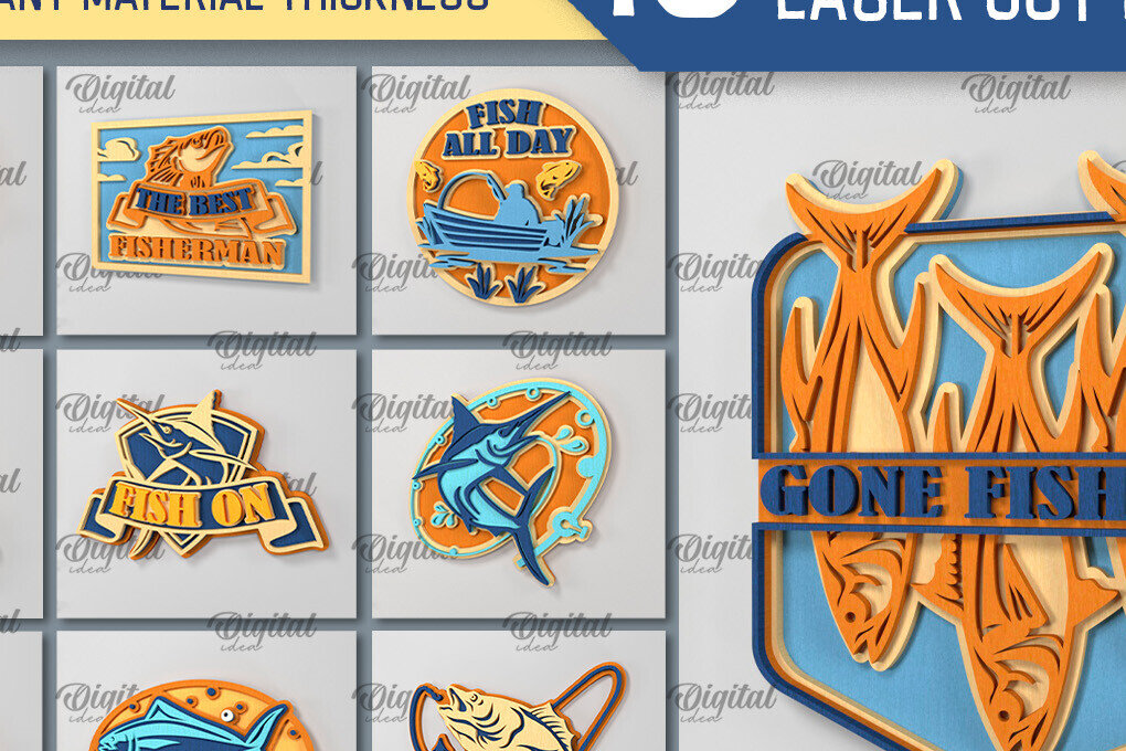 Intra απο ξύλο plywood 3mm-4mm πάχος - Ψάρεμα Layered Signs Δέσμη κοπής με λέιζερ Δίασταση 30x20 cm INTRAFABR-99061272