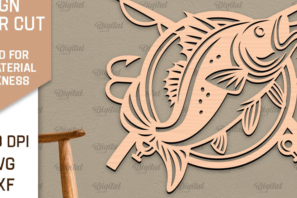 Intra απο ξύλο plywood 3mm-4mm πάχος - Ψάρεμα σημάδι LaserCut. Fishing Decor  Δίασταση 30x20 cm INTRAFABR-98538161