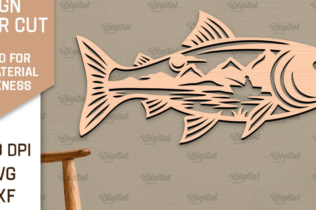 Intra απο ξύλο plywood 3mm-4mm πάχος - Ψάρεμα σημάδι LaserCut. Fishing Decor  Δίασταση 30x20 cm INTRAFABR-98538205