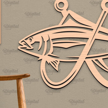 Intra απο ξύλο plywood 3mm-4mm πάχος - Ψάρεμα σημάδι LaserCut. Fishing Decor  Δίασταση 30x20 cm INTRAFABR-98538101 - Image 1