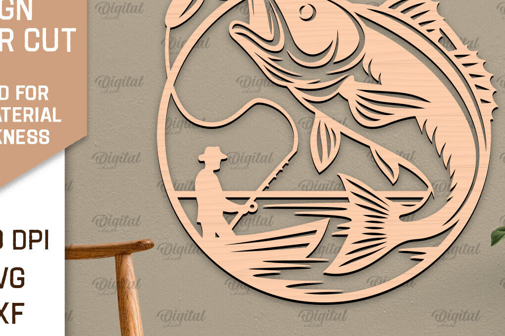 Intra απο ξύλο plywood 3mm-4mm πάχος - Ψάρεμα σημάδι LaserCut. Fishing Decor  Δίασταση 30x20 cm INTRAFABR-98537875