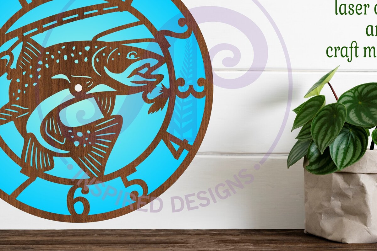 Intra απο ξύλο plywood 3mm-4mm πάχος - Ρολόι τοίχου ψαρέματος με Laser Cut Files,  Δίασταση 30x20 cm INTRAFABR-87467775