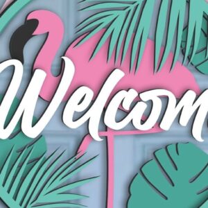 Intra απο ξύλο plywood 3mm-4mm πάχος - Σημάδι καλωσορίσματος Flamingo Δίασταση 20x20 cm INTRAFABR-32035487