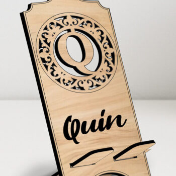 Intra απο ξύλο plywood 3mm-4mm πάχος - Fleur-de-lis Letter Q Holder Phone Δίασταση 20x20 cm INTRAFABR-123036481 - Image 1