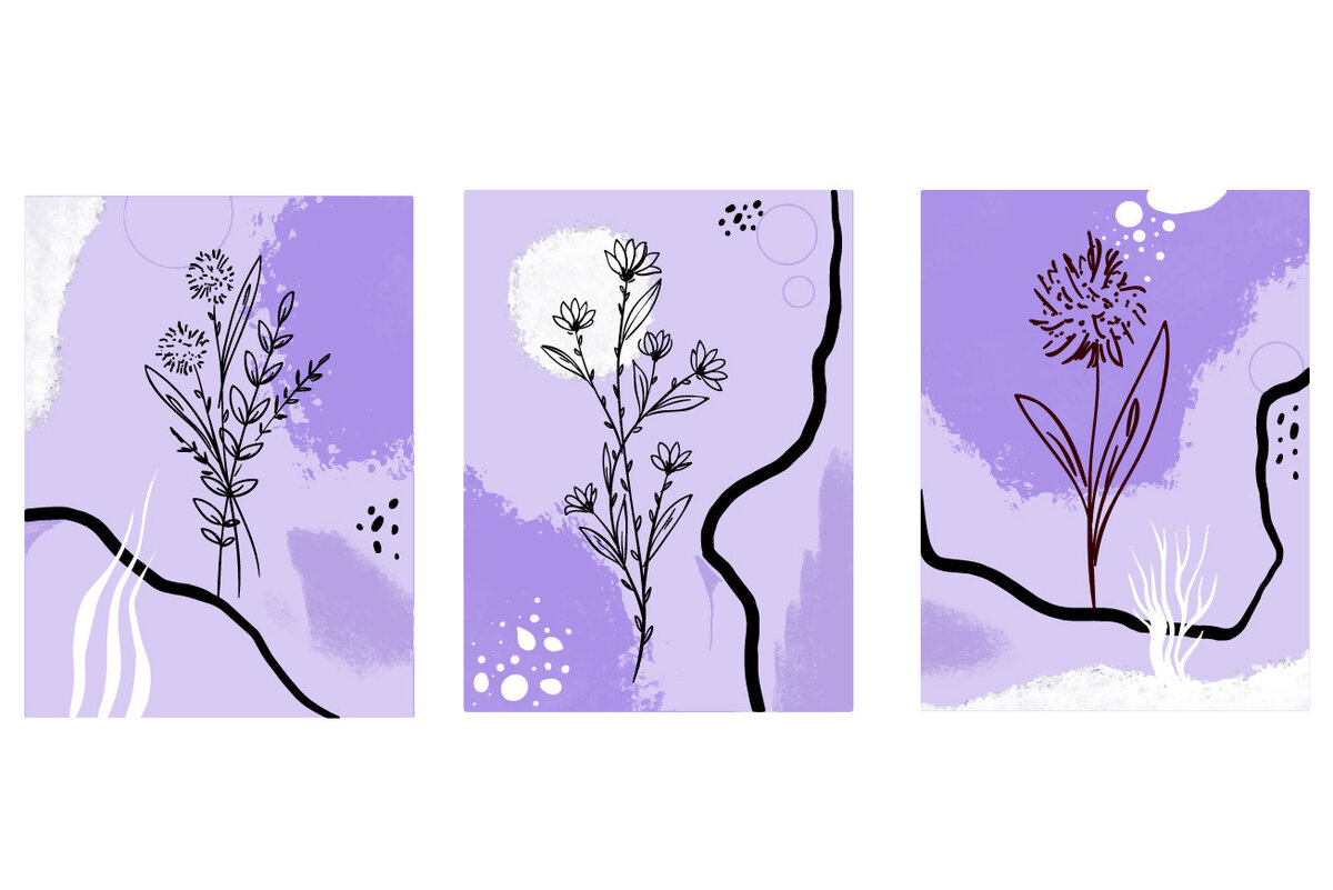 Intra απο ξύλο plywood 3mm-4mm πάχος - Floral αφηρημένη διακόσμηση τοίχου μωβ Δίασταση 30x20 cm INTRAFABR-72139553