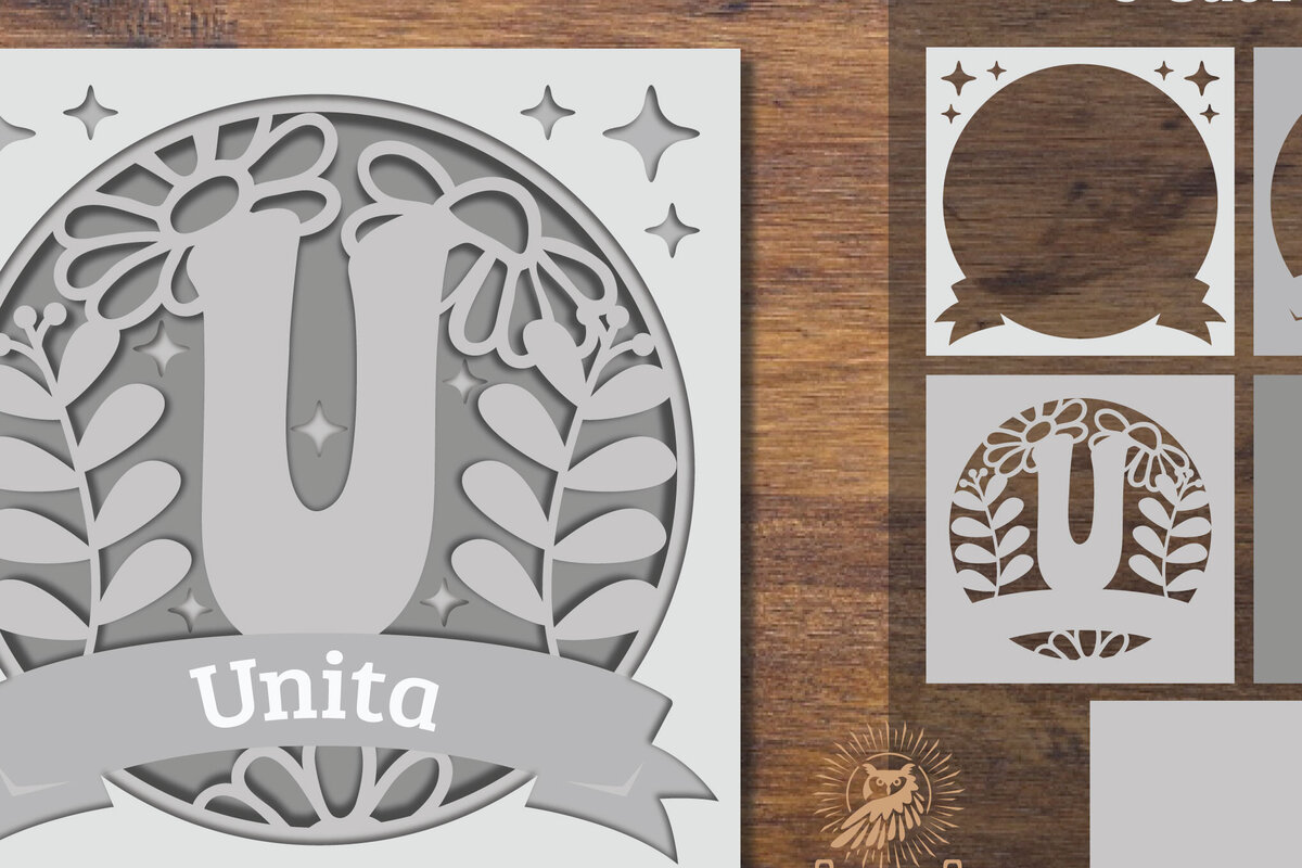Intra απο ξύλο plywood 3mm-4mm πάχος - Floral Alphabet Shadow Box - Letter U Δίασταση 25x25 cm INTRAFABR-92887494