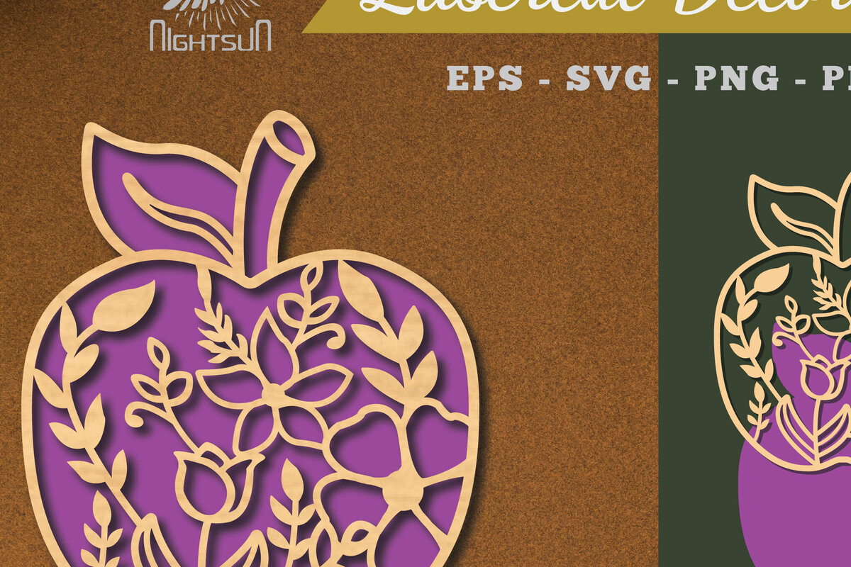 Intra απο ξύλο plywood 3mm-4mm πάχος - Floral μήλο κομμένο με λέιζερ διακόσμηση 2 Δίασταση 20x20 cm INTRAFABR-113206891