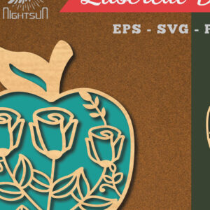 Intra απο ξύλο plywood 3mm-4mm πάχος - Διακόσμηση με λουλουδάτο μήλο με λέιζερ 4 Δίασταση 20x20 cm INTRAFABR-113207000