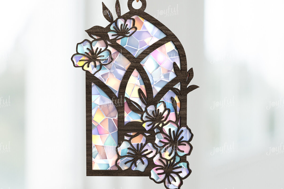 Intra απο ξύλο plywood 3mm-4mm πάχος - Παράθυρο Floral Arch Suncatcher Cut με λέιζερ Δίασταση 30x20 cm INTRAFABR-123644488