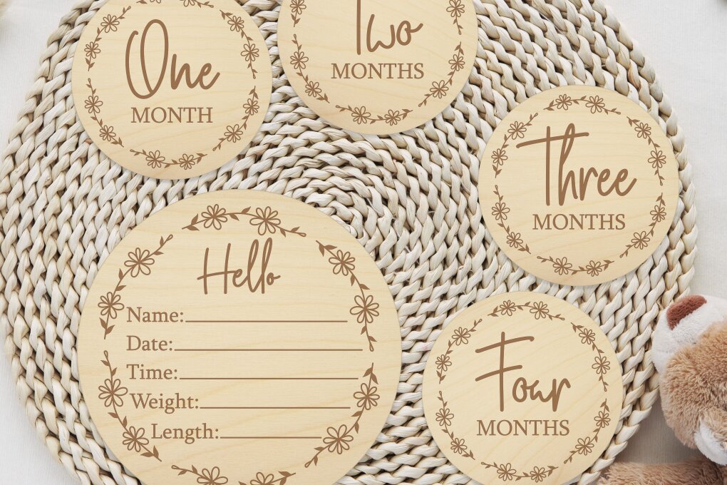 Intra απο ξύλο plywood 3mm-4mm πάχος - Floral Baby Monthly Milestones  Δίασταση 20x20 cm INTRAFABR-112456151