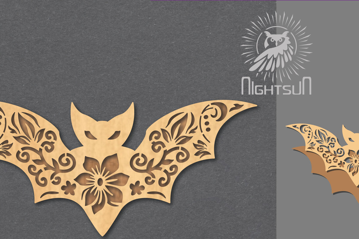 Intra απο ξύλο plywood 3mm-4mm πάχος - Διακόσμηση με λουλουδάτο κομμένο λέιζερ νυχτερίδα 4 Δίασταση 20x20 cm INTRAFABR-123188072