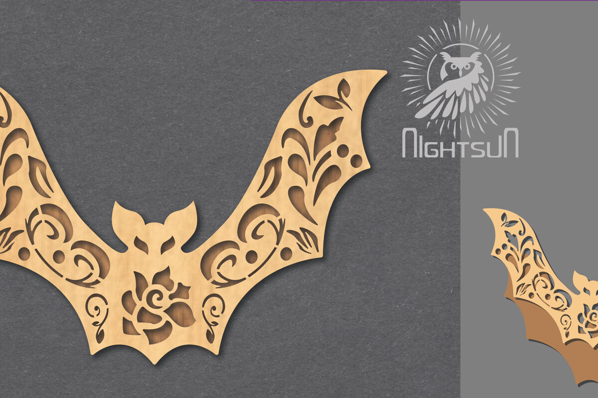 Intra απο ξύλο plywood 3mm-4mm πάχος - Διακόσμηση με λουλουδάτο κομμένο με λέιζερ νυχτερίδα 6 Δίασταση 20x20 cm INTRAFABR-123188120