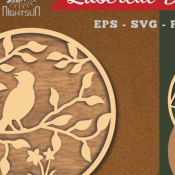 Intra απο ξύλο plywood 3mm-4mm πάχος - Floral Bird Round Cut Laser Decoration 2 Δίασταση 20x20 cm INTRAFABR-113108370 - Image 1