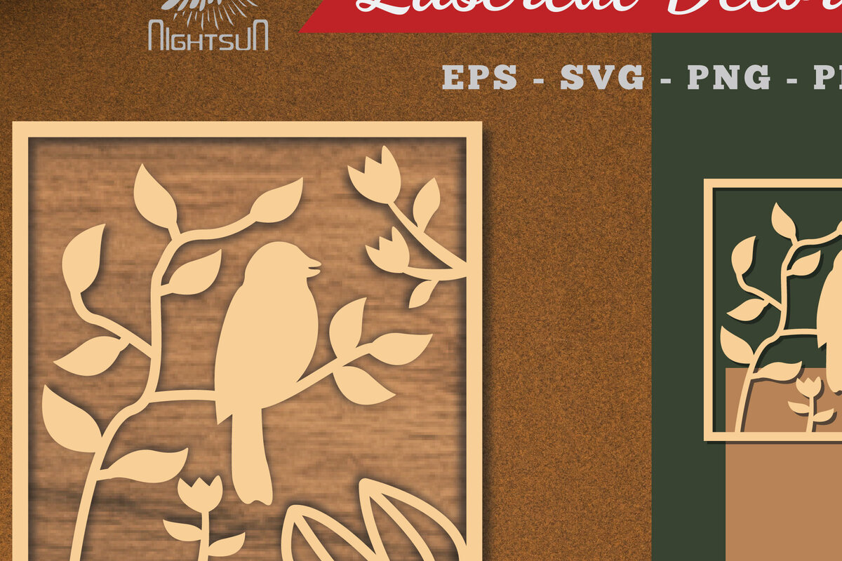 Intra απο ξύλο plywood 3mm-4mm πάχος - Floral Bird Square Cut Laser Διακόσμηση Δίασταση 20x20 cm INTRAFABR-113108449