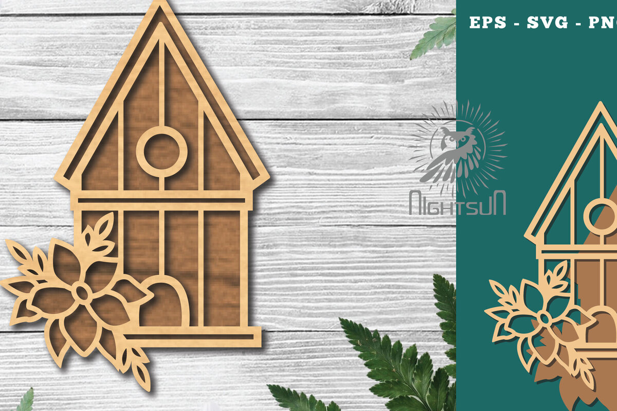 Intra απο ξύλο plywood 3mm-4mm πάχος - Floral Birdhouse Cut Laser Decoration 2 Δίασταση 20x20 cm INTRAFABR-115872852