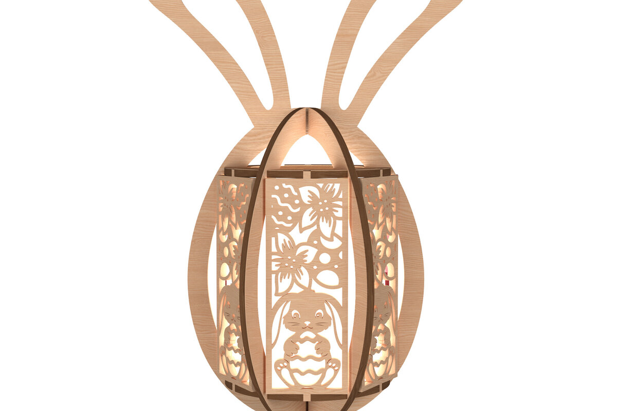 Intra απο ξύλο plywood 3mm-4mm πάχος - Floral Bunny Egg Lantern  Cut Laser Δίασταση 15x15 cm INTRAFABR-113992059
