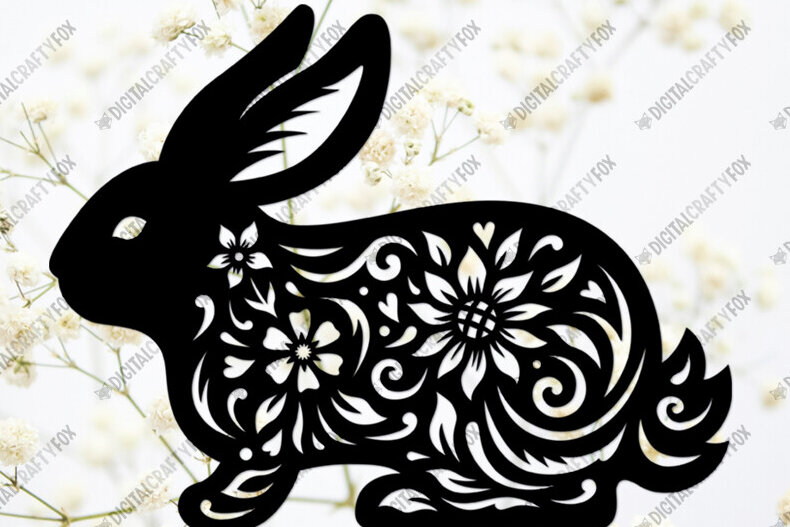 Intra απο ξύλο plywood 3mm-4mm πάχος - Floral Bunny , Paper Bunny Paper Cut Δίασταση 6x6 cm INTRAFABR-119014867