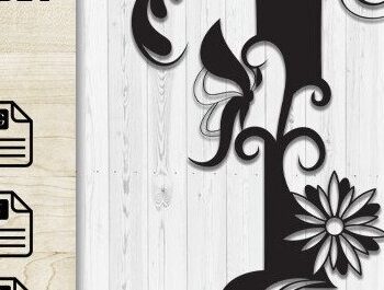 Intra απο ξύλο plywood 3mm-4mm πάχος - Floral Butterfly Alphabet Cut Laser T Δίασταση 30x20 cm INTRAFABR-35741406 - Image 1