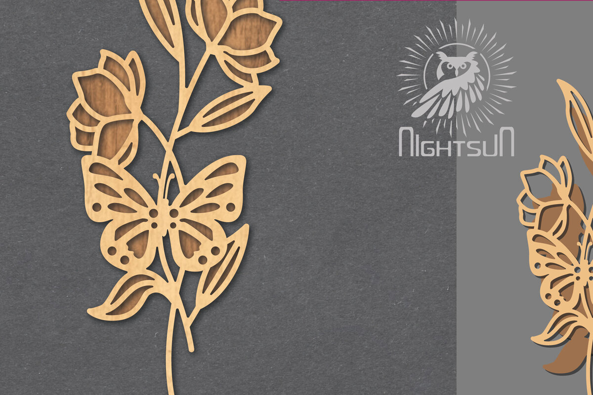 Intra απο ξύλο plywood 3mm-4mm πάχος - Floral Butterfly Cut Laser Decoration 1 Δίασταση 20x20 cm INTRAFABR-124512361