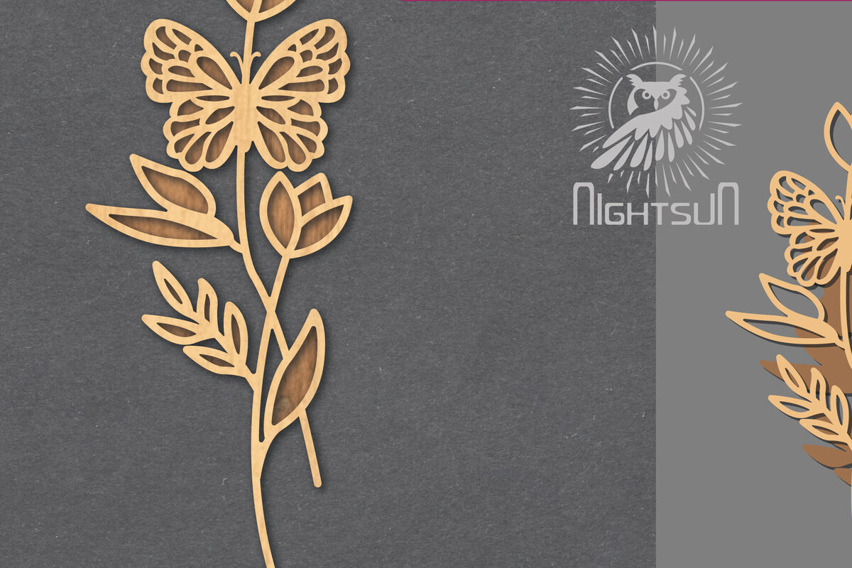 Intra απο ξύλο plywood 3mm-4mm πάχος - Floral Butterfly Cut Laser Decoration 2 Δίασταση 20x20 cm INTRAFABR-124512385