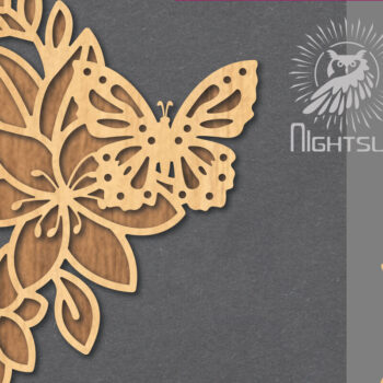 Intra απο ξύλο plywood 3mm-4mm πάχος - Floral Butterfly Cut Laser Decoration 4 Δίασταση 20x20 cm INTRAFABR-124512450 - Image 1