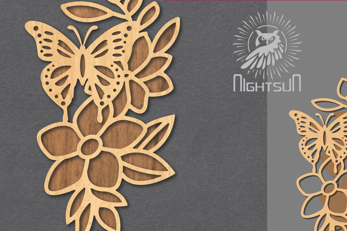 Intra απο ξύλο plywood 3mm-4mm πάχος - Floral Butterfly Cut Laser Decoration 5 Δίασταση 20x20 cm INTRAFABR-124512529
