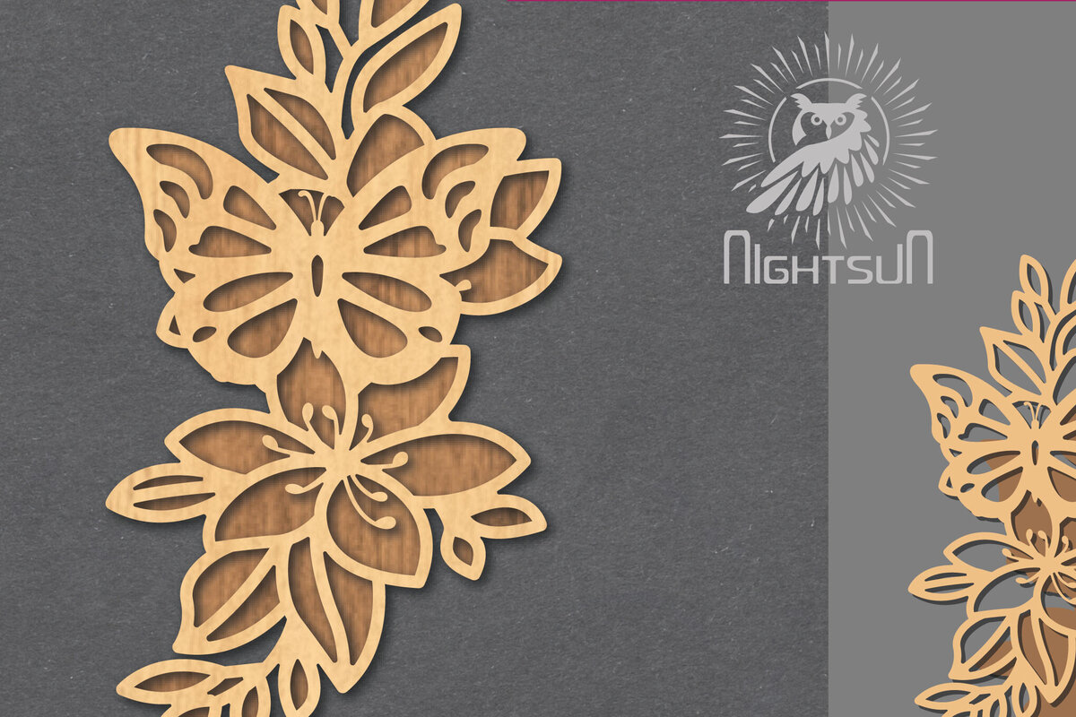 Intra απο ξύλο plywood 3mm-4mm πάχος - Floral Butterfly Cut Laser Decoration 6 Δίασταση 20x20 cm INTRAFABR-124512594