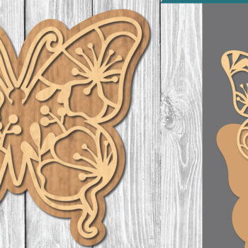 Intra απο ξύλο plywood 3mm-4mm πάχος - Floral Butterfly Cut Laser 2 Δίασταση 20x20 cm INTRAFABR-106686724 - Image 1