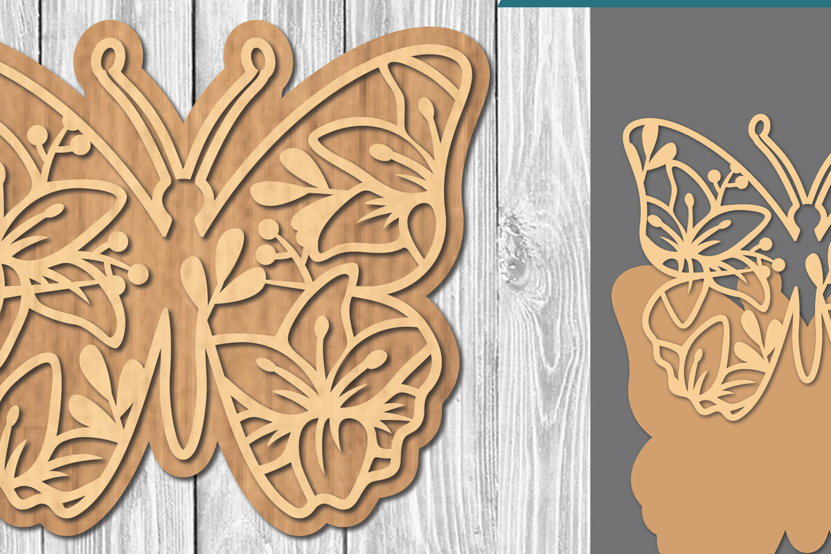 Intra απο ξύλο plywood 3mm-4mm πάχος - Floral Butterfly Cut Laser  3 Δίασταση 20x20 cm INTRAFABR-106686875