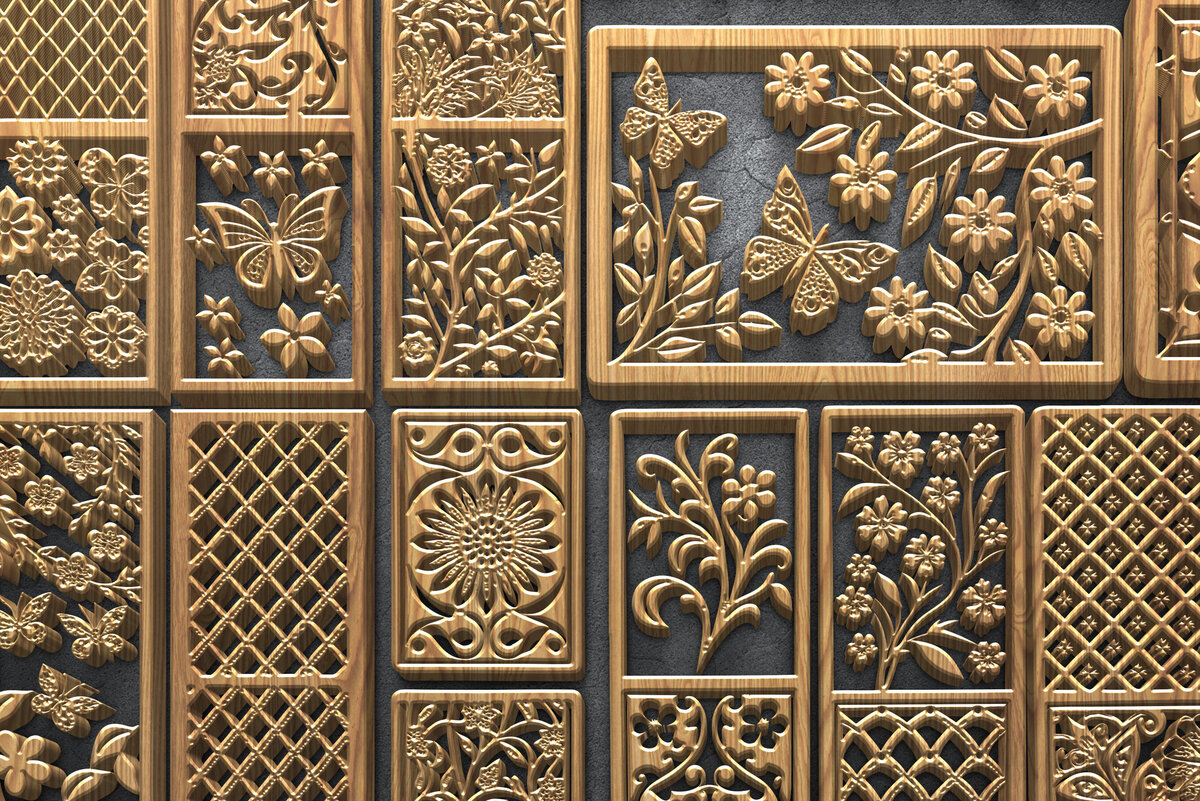 Intra απο ξύλο plywood 3mm-4mm πάχος -  κοπής με λέιζερ Floral &amp; Butterfly Δίασταση 3600x7200 cm INTRAFABR-124681013