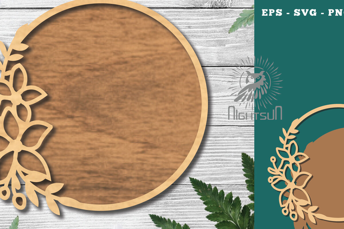 Intra απο ξύλο plywood 3mm-4mm πάχος - Floral κύκλος κοπής λέιζερ σημάδι Δίασταση 20x20 cm INTRAFABR-120035537