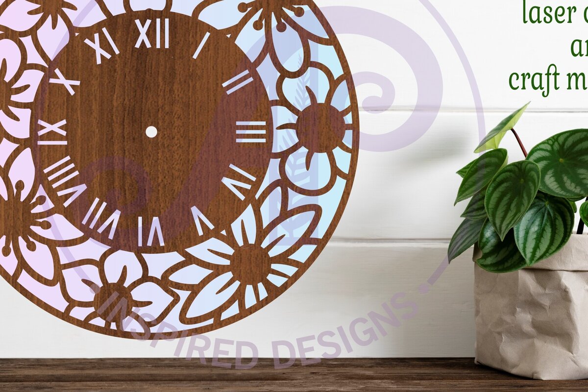 Intra απο ξύλο plywood 3mm-4mm πάχος - Φλοράλ Ρολόι Ρολόι τοίχου  με λέιζερ Δίασταση 30x20 cm INTRAFABR-120381456