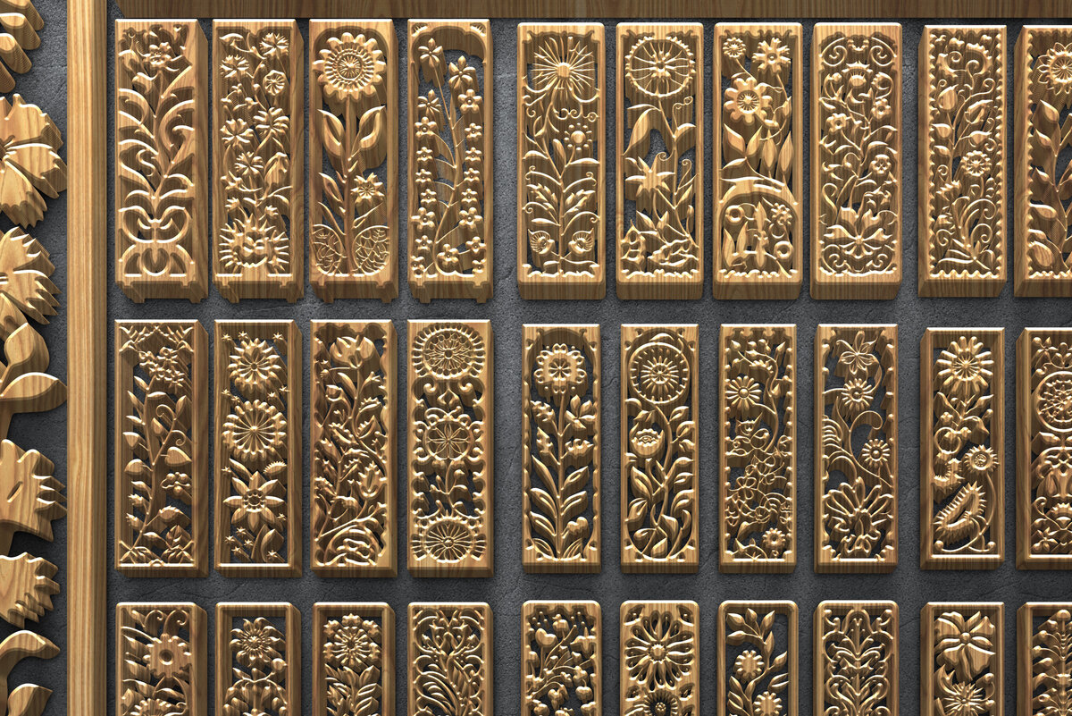 Intra απο ξύλο plywood 3mm-4mm πάχος - Floral CNC κάθετα ξύλινα πάνελ Δίασταση 3200x7200 cm INTRAFABR-124675140