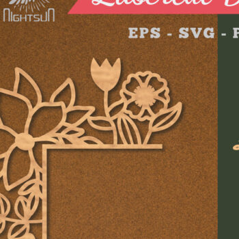 Intra απο ξύλο plywood 3mm-4mm πάχος - Floral γωνιακή διακόσμηση κοπής με λέιζερ 1 Δίασταση 20x20 cm INTRAFABR-113107163 - Image 1