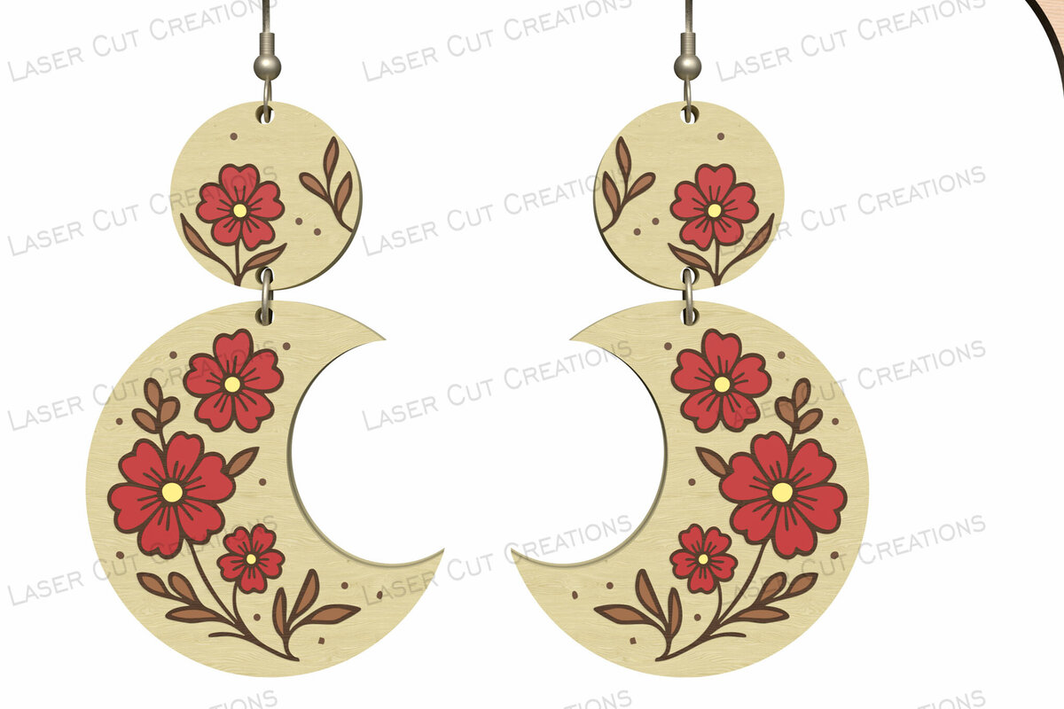 Intra απο ξύλο plywood 3mm-4mm πάχος - Floral σκουλαρίκια Crescent Moon  Δίασταση 3x3 cm INTRAFABR-124634224