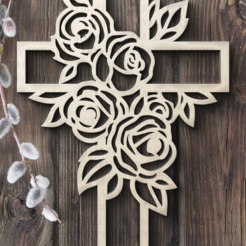 Intra απο ξύλο plywood 3mm-4mm πάχος - Floral Cross . Χριστιανός Ιησούς Σταυρός Δίασταση 30x20 cm INTRAFABR-115243578 - Image 1