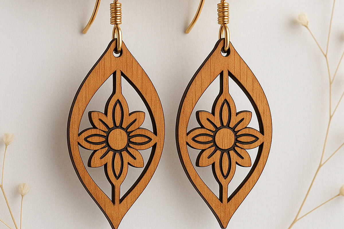 Intra απο ξύλο plywood 3mm-4mm πάχος - Σκουλαρίκια με λουλούδια  Laser Cut Δίασταση 3x3 cm INTRAFABR-120636042