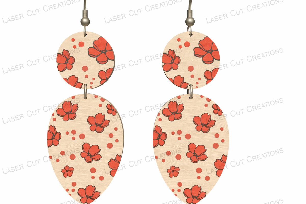 Intra απο ξύλο plywood 3mm-4mm πάχος - Σκουλαρίκια floral Drop  Δίασταση 3x3 cm INTRAFABR-124514914