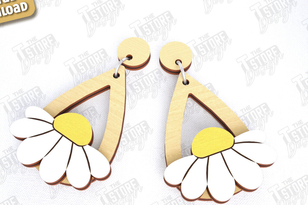 Intra απο ξύλο plywood 3mm-4mm πάχος - Σκουλαρίκια με λουλούδια Laser Cut | Αξεσουάρ Δίασταση 3x3 cm INTRAFABR-120961989