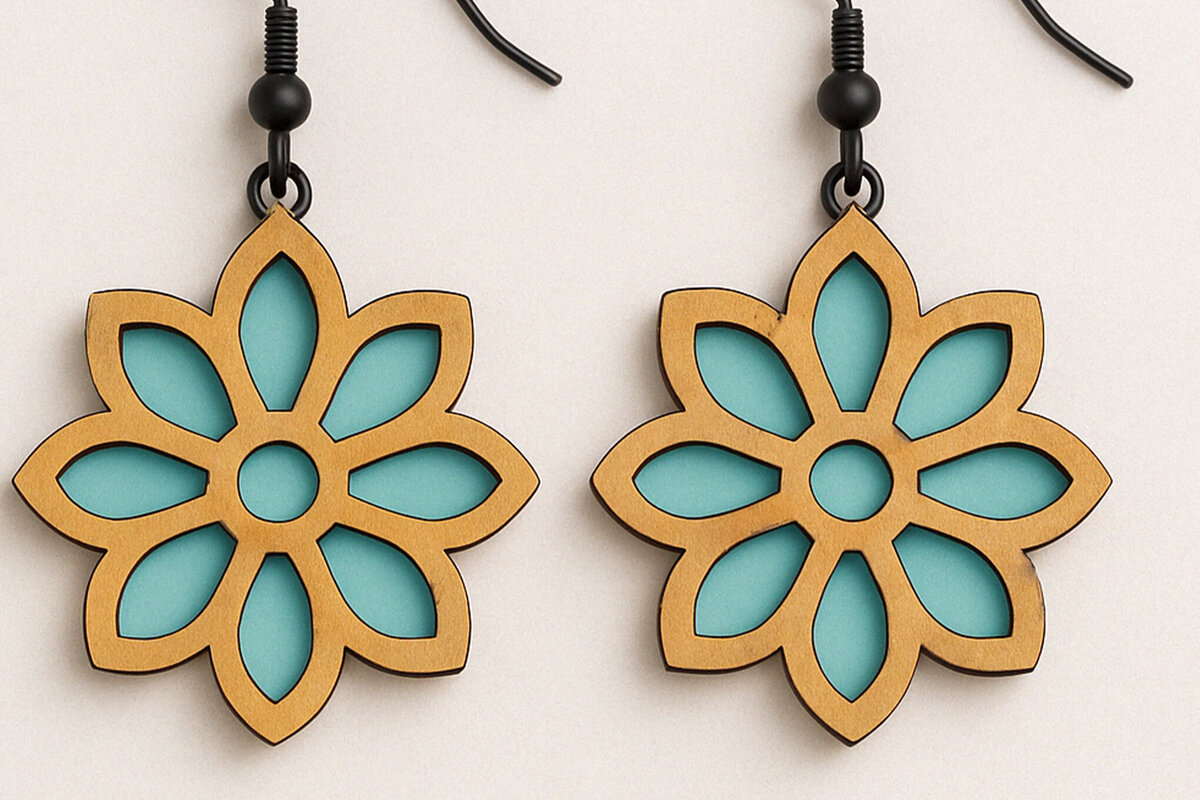 Intra απο ξύλο plywood 3mm-4mm πάχος - Floral Σκουλαρίκια  Laser Cut Δίασταση 3x3 cm INTRAFABR-120635839