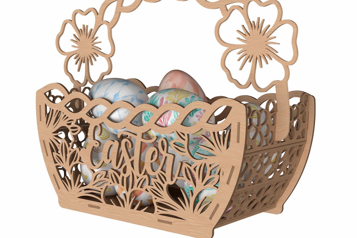 Intra απο ξύλο plywood 3mm-4mm πάχος - Floral Πασχαλινό καλάθι Laser Cut  Δίασταση 30x20 cm INTRAFABR-114667956